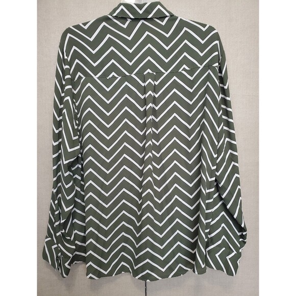 Express Green Chevron Roll-Tab Sleeve Button-Up Shirt Size XL - Picture 5 of 6